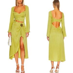 For Love & Lemons Allie Midi Dress in Green With Flower Size Small S NEW